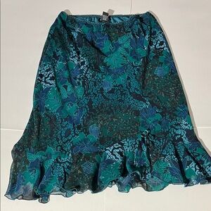 BIYAYCDA Career Vintage Midi Skirt Womens XL Blue Green Floral Business Casual